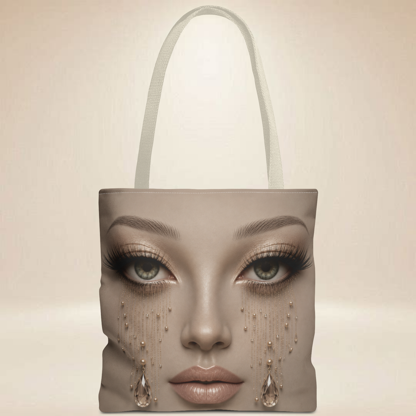 Crystal Tear Drop Face Tote Bag | Double-Sided Art Tote
