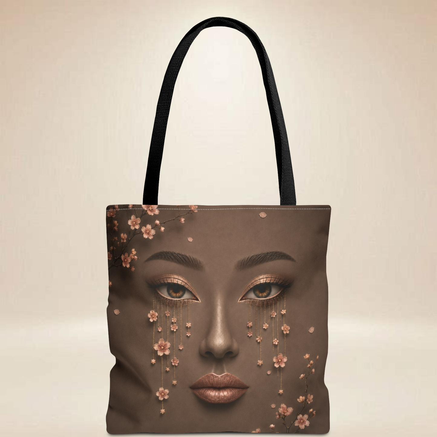 Cherry Blossom Face Tote Bag | Double-Sided Art Tote