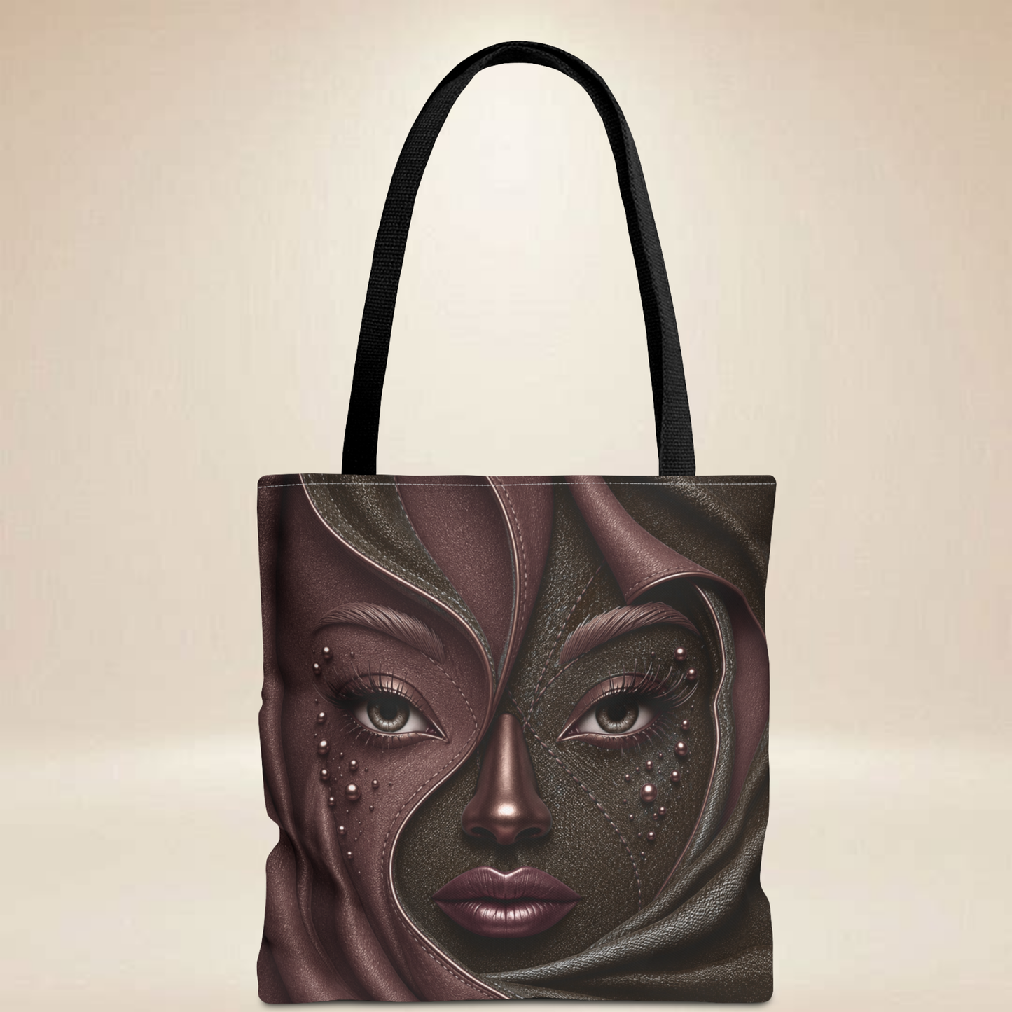 Plum Face Tote Bag — Leather-Inspired Portrait Tote Bag | Double-Sided Art Tote