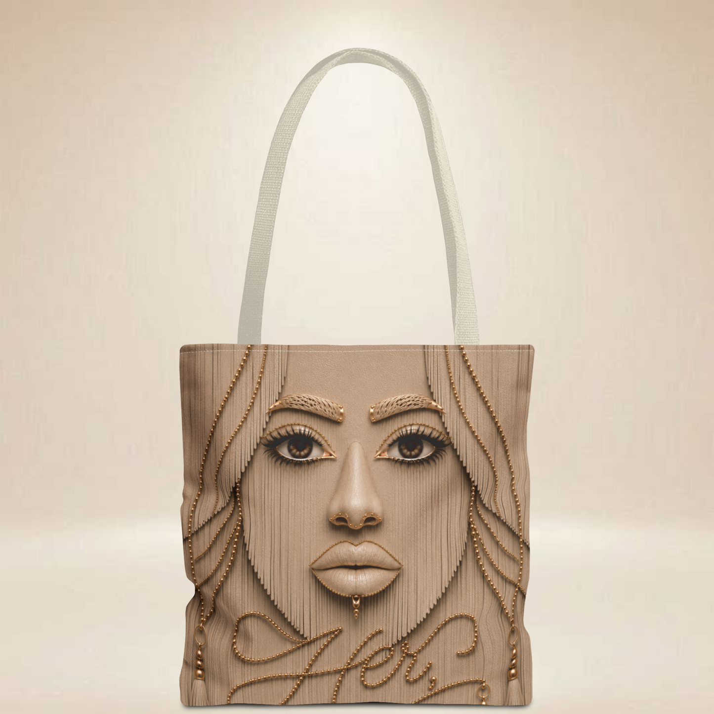 Art Deco Face Tote Bag | Double-Sided Neutral Art Tote