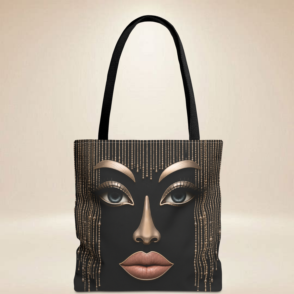 Glam Face Tote Bag | Double-Sided Metallic Art Tote