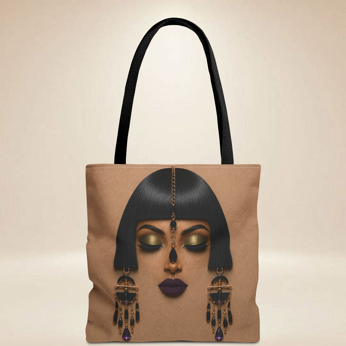 Black Bob Face Tote Bag | Double-Sided Portrait Tote