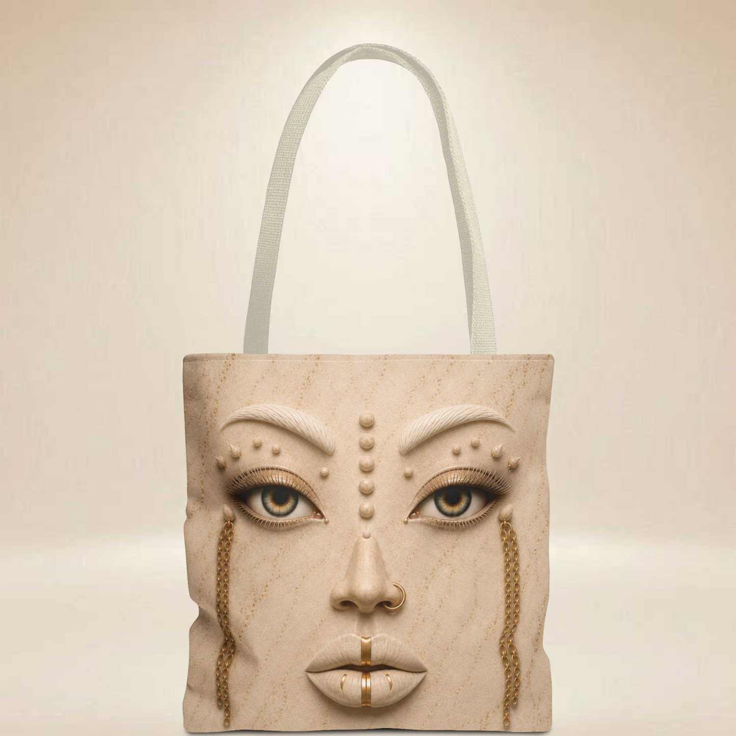 Ivory Face Tote Bag | Double-Sided Rock Art Tote
