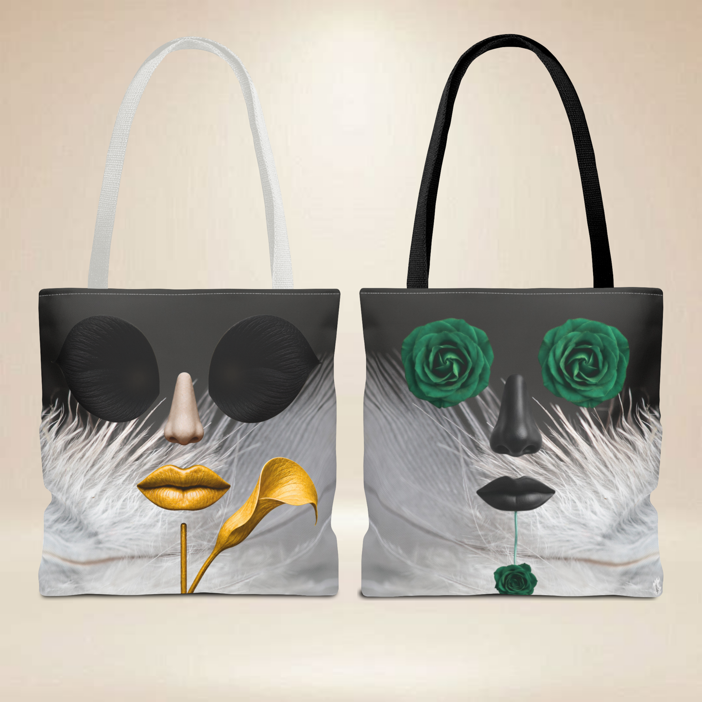Rose & Calla Lily Face Tote Bag | Double-Sided Floral Art Tote