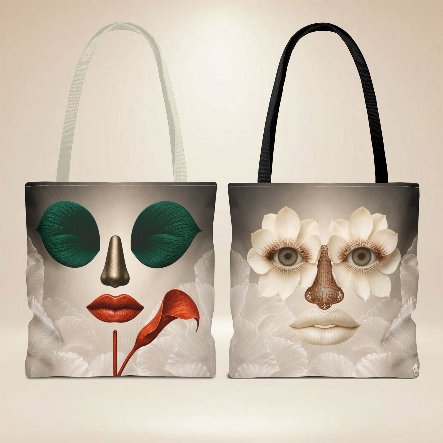 Abstract Face Tote Bag | Double-Sided Floral Art Tote