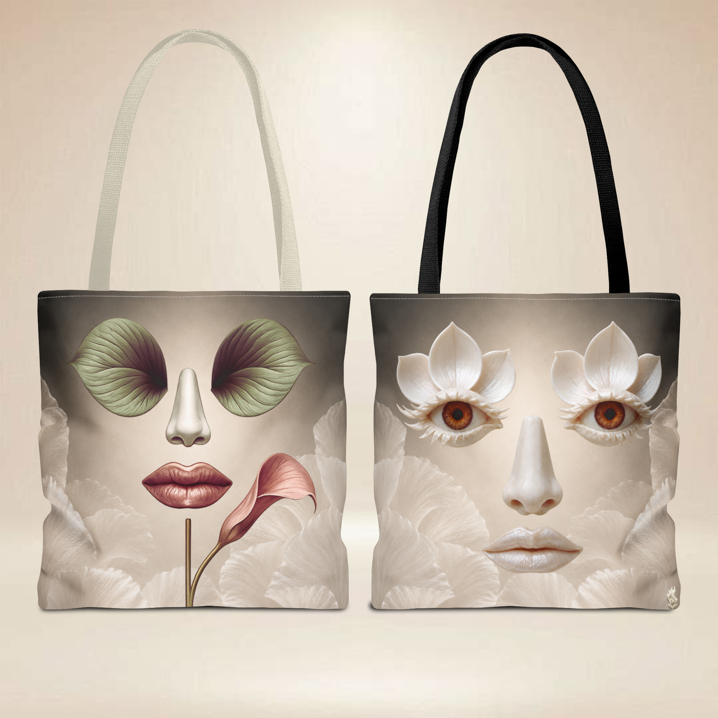 Botanical Face Tote Bag | Double-Sided Floral Art Tote