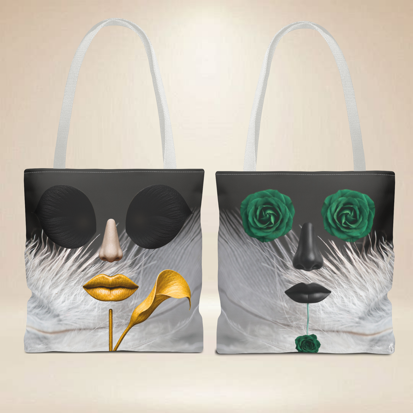Rose & Calla Lily Face Tote Bag | Double-Sided Floral Art Tote