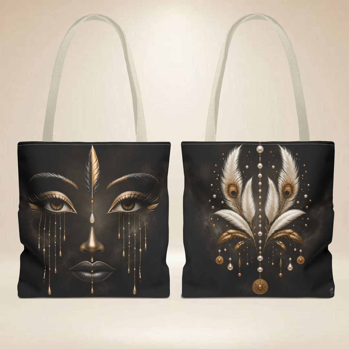 Feather Face Tote Bag | Double-Sided Art Tote