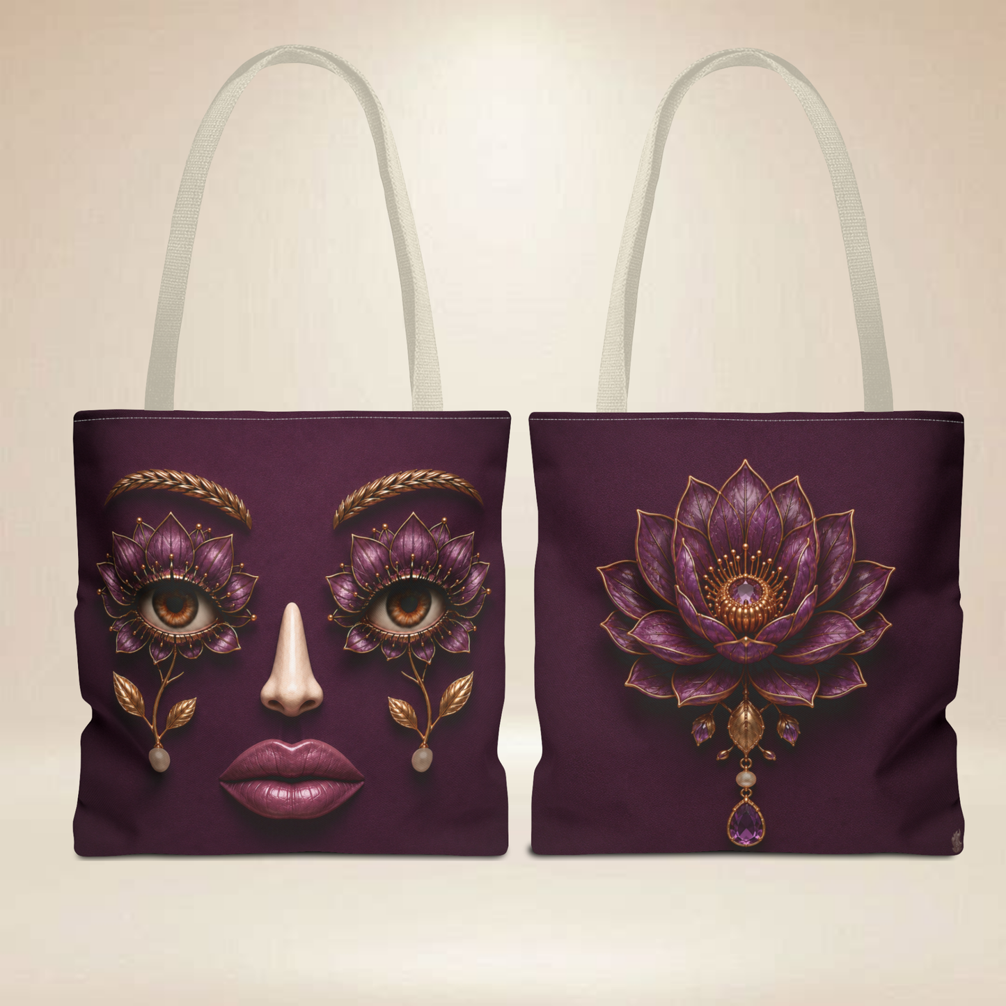 Mystic Lotus Face Tote Bag — Double - Sided Art Tote