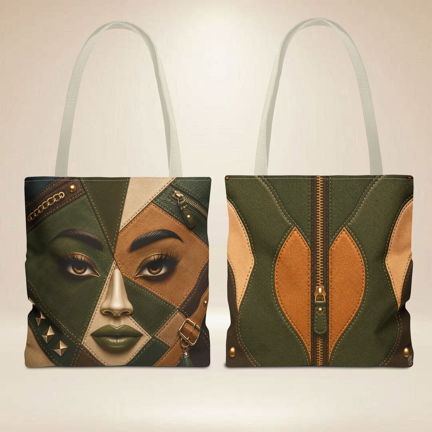 Tote Patchwork Face Tote Bag | Double-Sided Art Tote