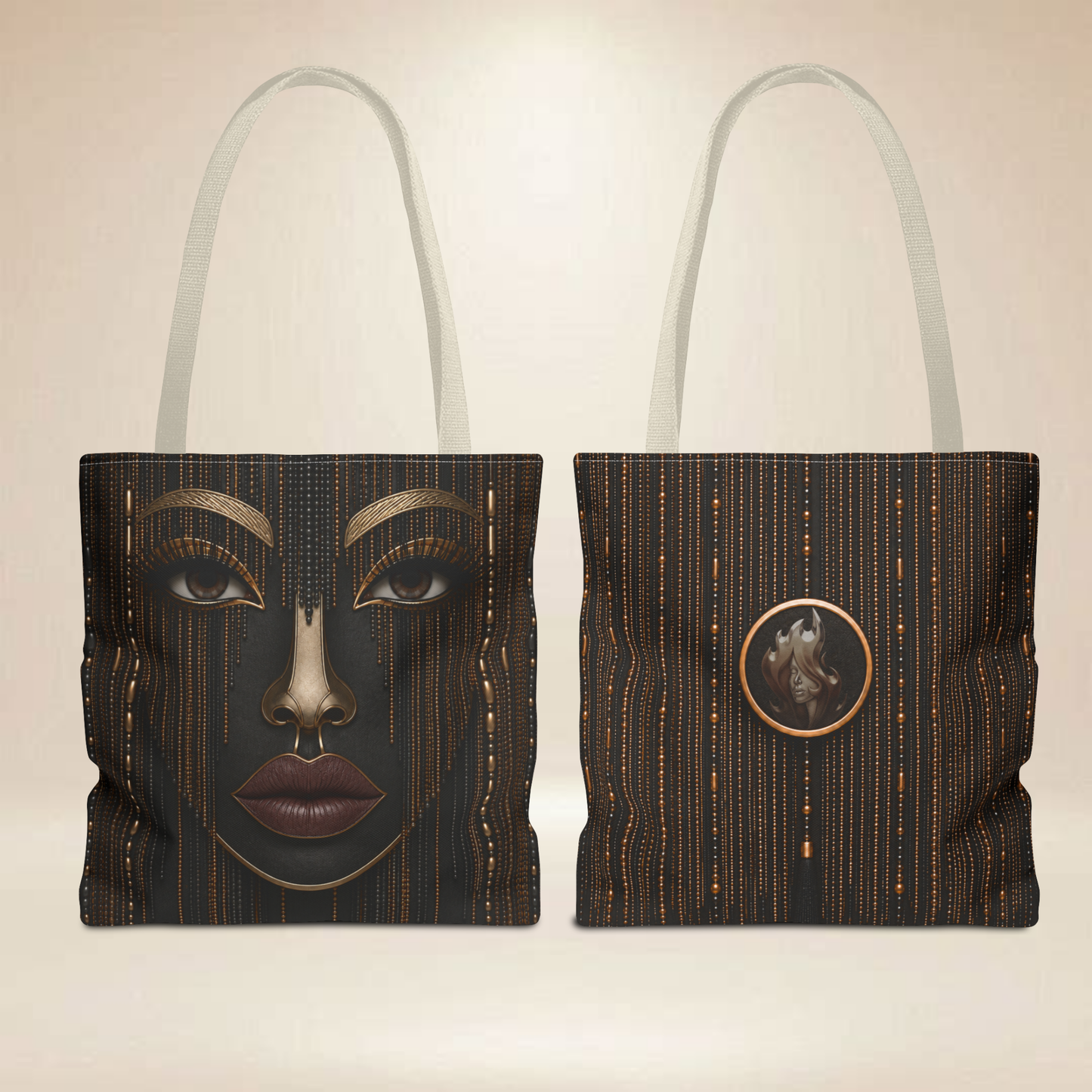 Beaded Face Tote Bag | Double-Sided Glam Art Tote