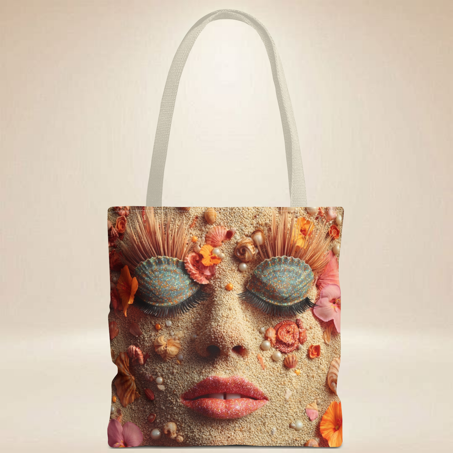 Seashell Face Tote Bag | Double-Sided Beach Art Tote