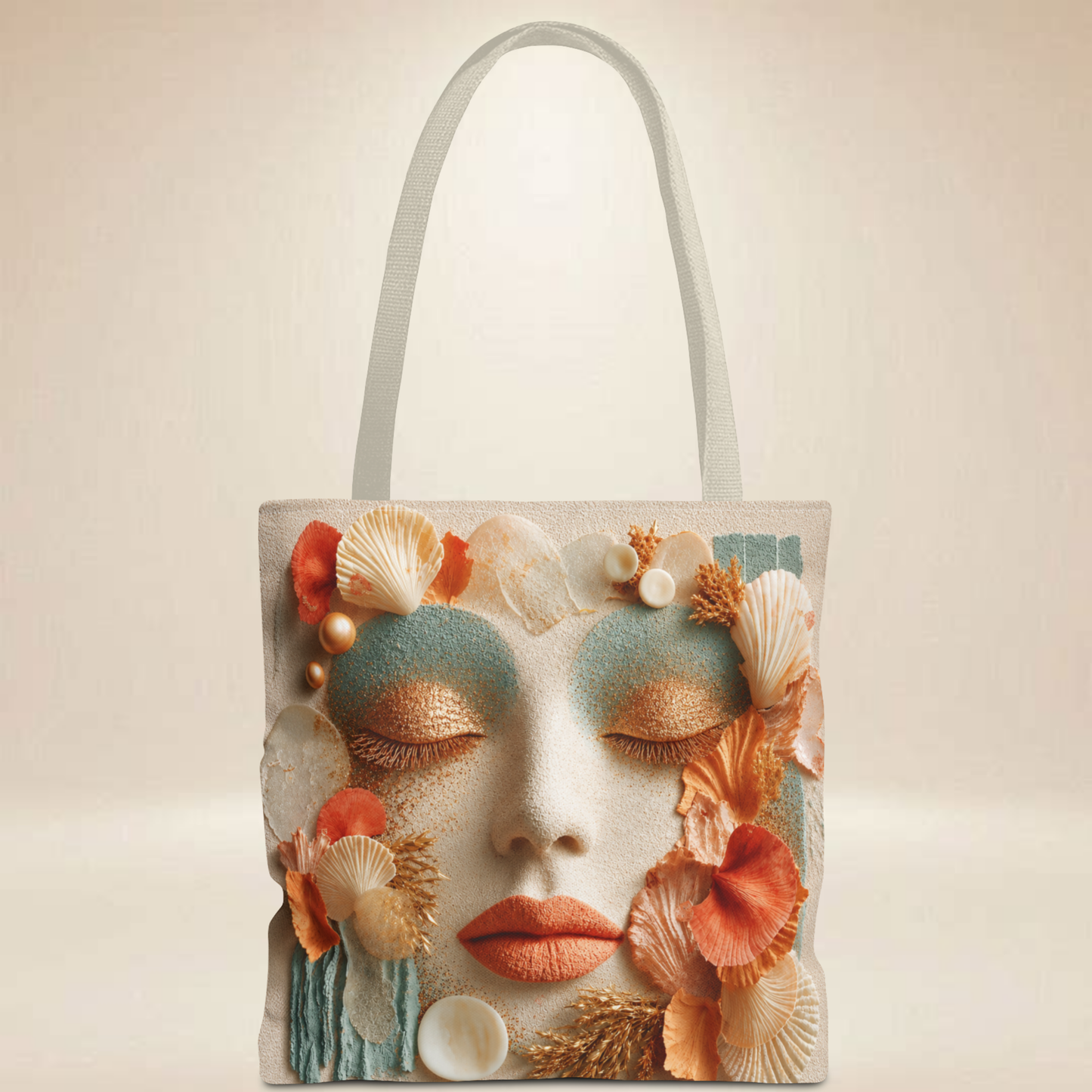 Seashell Face Tote Bag | Double-Sided Coastal Art Tote