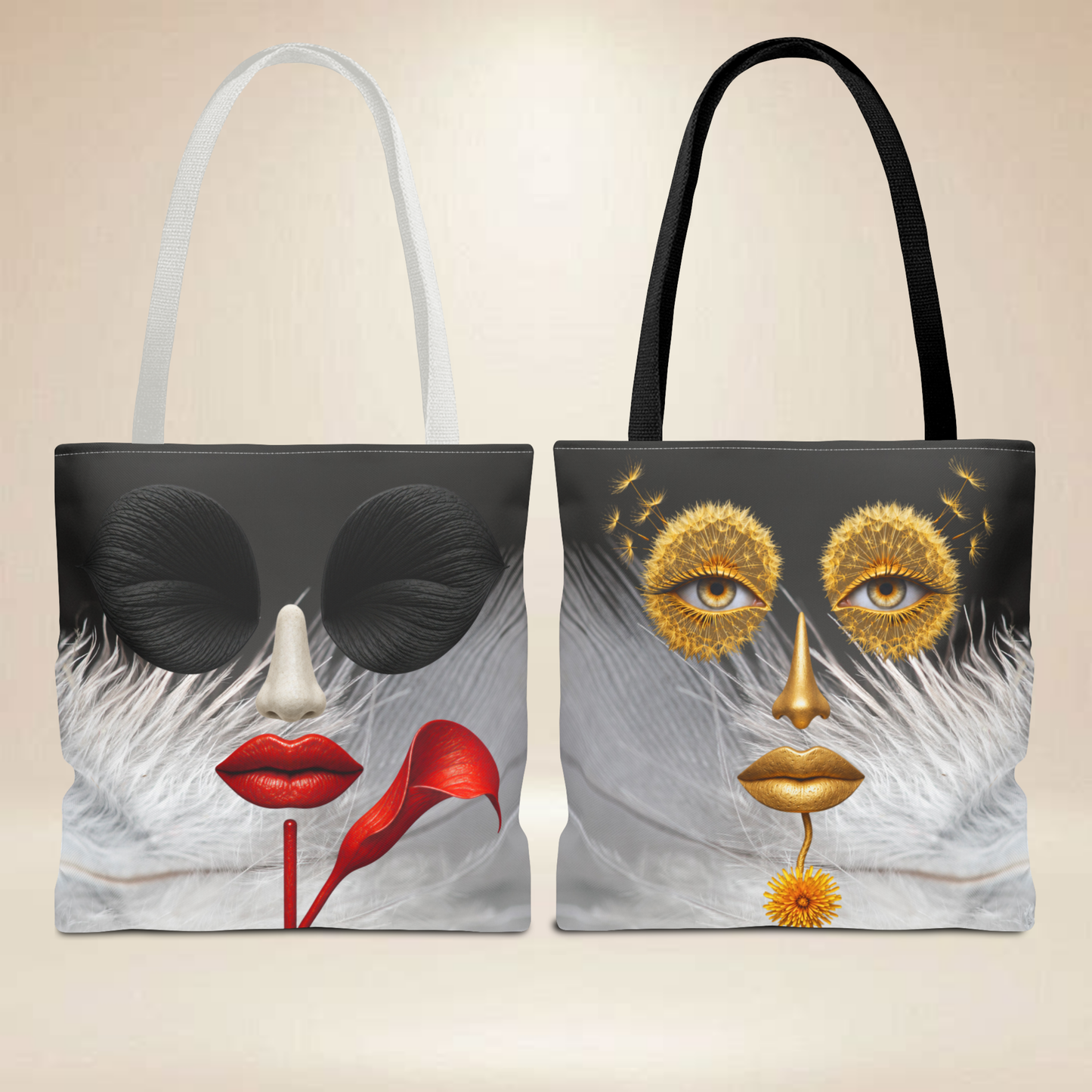 Calla Lily & Dandelion Face Tote Bag | Double-Sided Art Tote