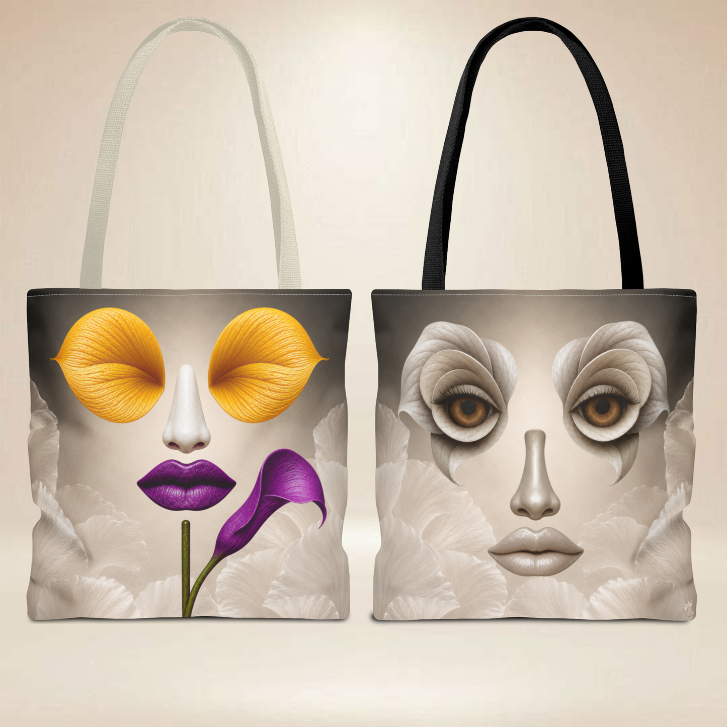 Calla Lily & Floral Face Tote Bag | Double-Sided Art Tote