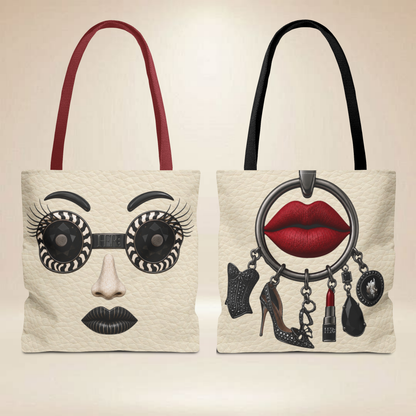 Black Diamond Face Tote Bag | Double-Sided Art Tote