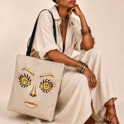Champagne Gold Face Tote Bag — Double-Sided Art Tote
