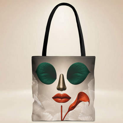 Abstract Face Tote Bag | Double-Sided Floral Art Tote