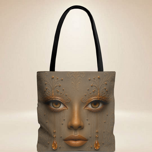 Amber Gaze Abstract Face Tote Bag | Double-Sided Luxury Art Tot