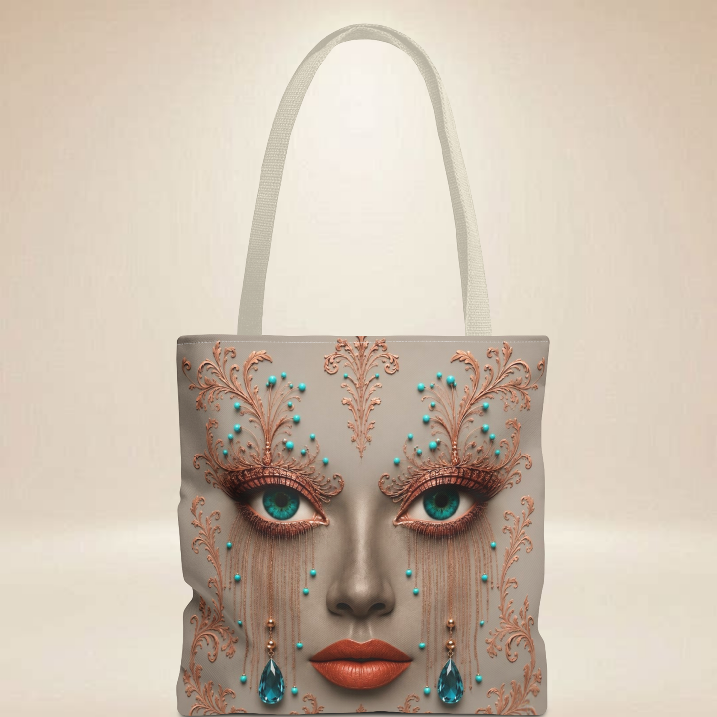 Turquoise Face Tote Bag | Double-Sided Art Tote
