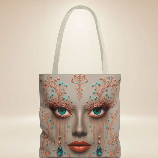 Turquoise Face Tote Bag | Double-Sided Art Tote