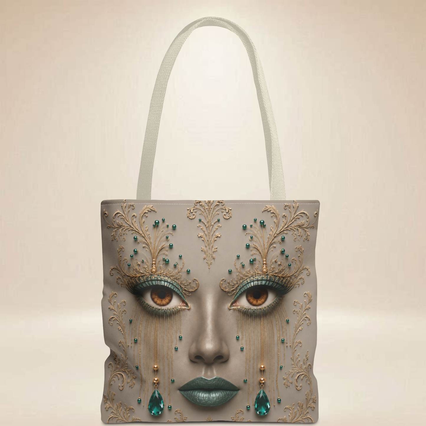 Emerald Face Tote Bag | Double-Sided Luxury Art Tote |