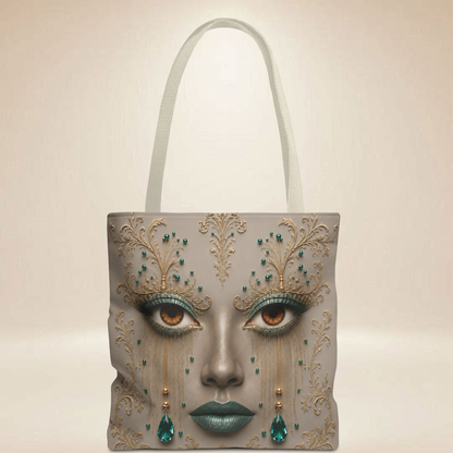 Emerald Face Tote Bag | Double-Sided Luxury Art Tote |