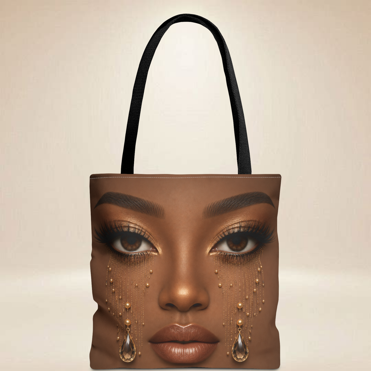 Brown Portrait Tote Bag | Double-Sided Gold Jewelry Art Tote