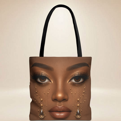Brown Portrait Tote Bag | Double-Sided Gold Jewelry Art Tote