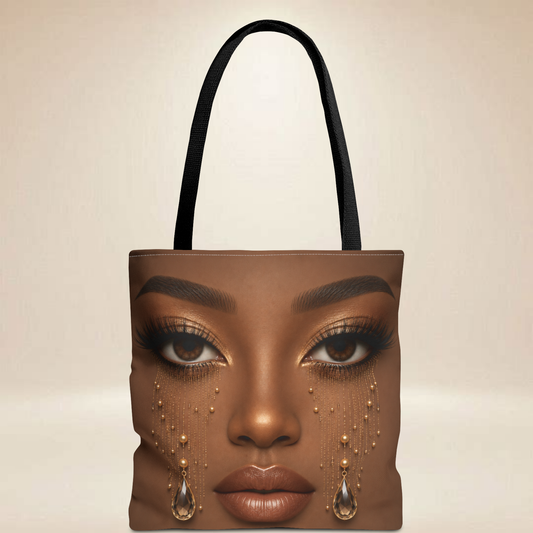 Brown Portrait Tote Bag | Double-Sided Gold Jewelry Art Tote