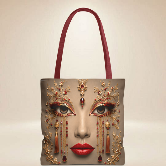 Ruby Gaze Abstract Face Tote Bag | Double-Sided Luxury Art Tote