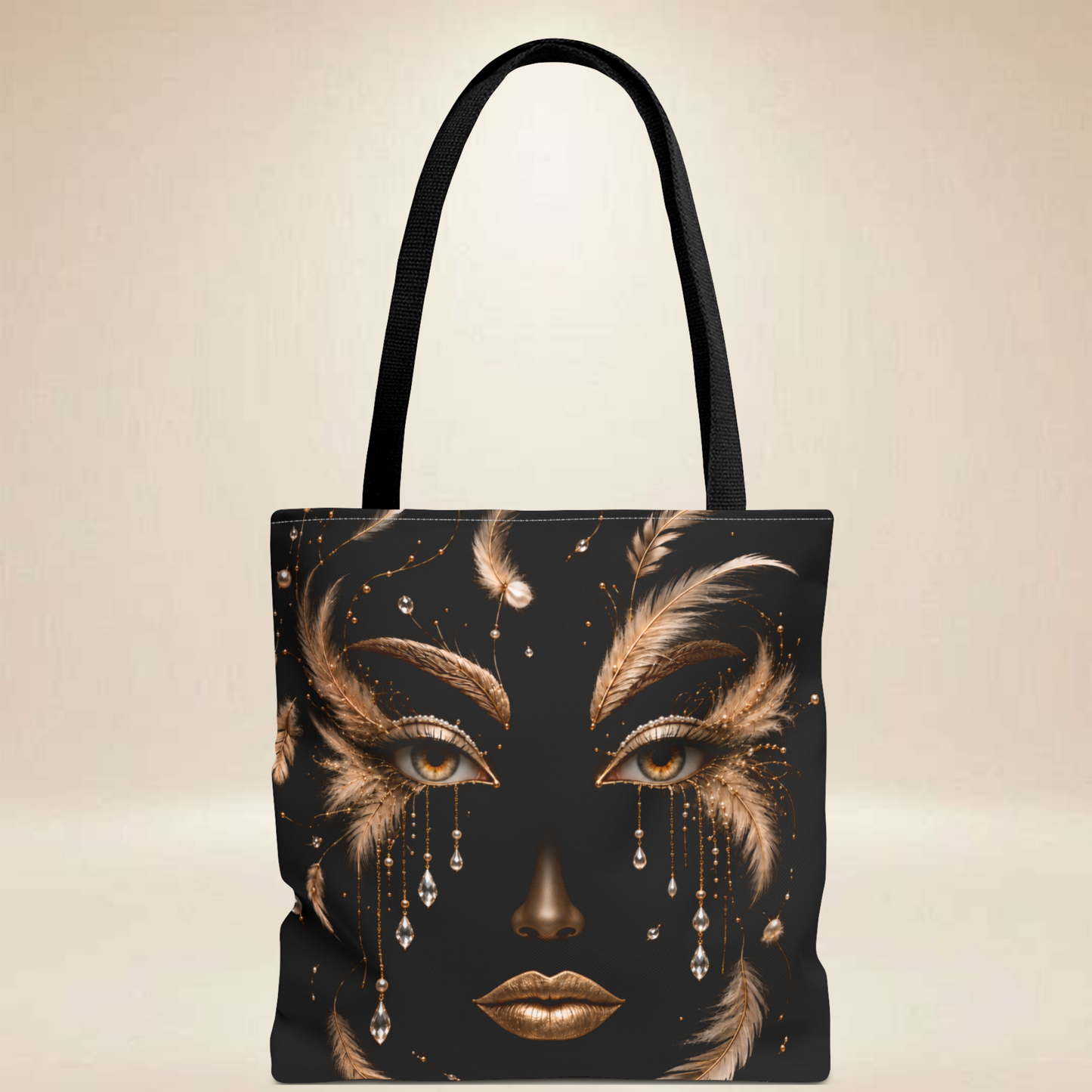 Black Feather Face Tote Bag | Double-Sided Art Tote
