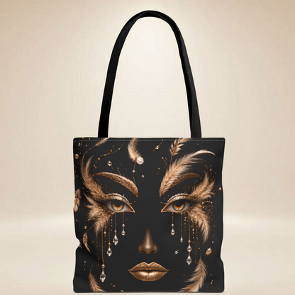 Black Feather Face Tote Bag | Double-Sided Art Tote