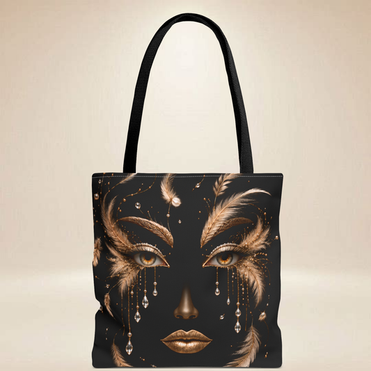 Black Feather Face Tote Bag | Double-Sided Art Tote