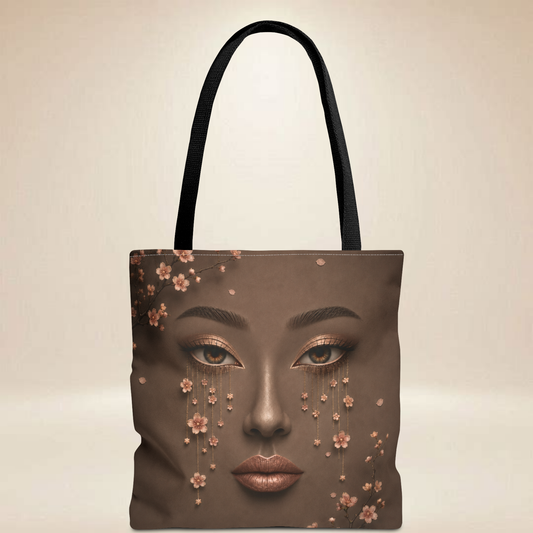 Cherry Blossom Face Tote Bag | Double-Sided Art Tote