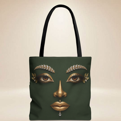 Emerald Face Tote Bag | Double-Sided Art Tote