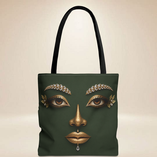 Emerald Face Tote Bag | Double-Sided Art Tote