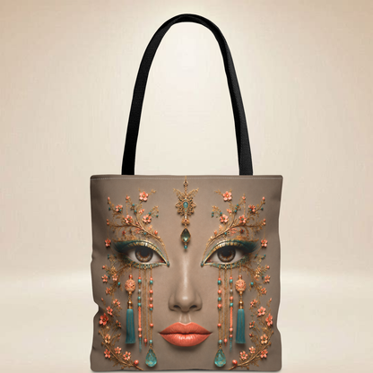 Turquoise & Coral Face Tote Bag | Double-Sided Butterfly Art Tote |