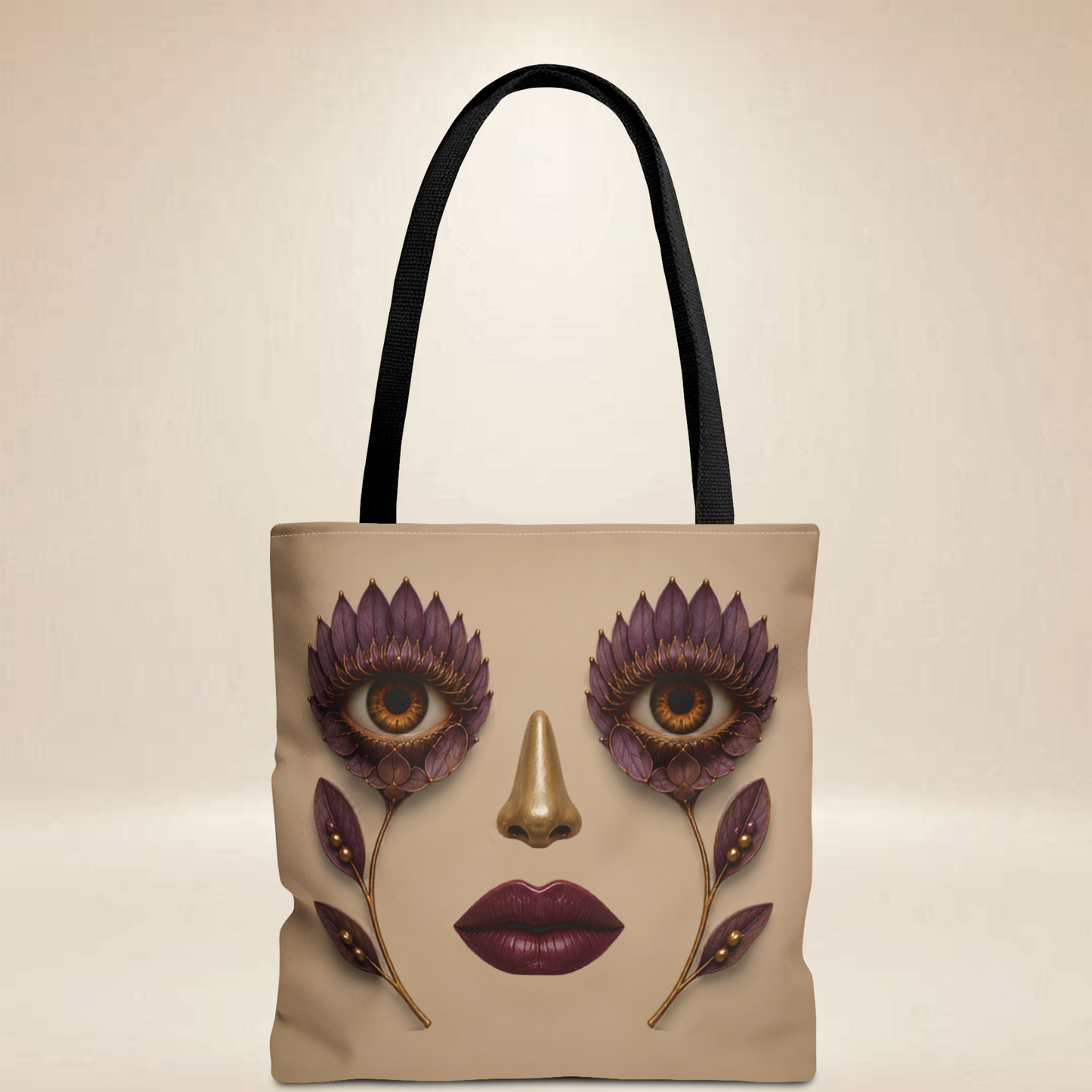 Purple Floral Face Tote Bag | Double-Sided Art Tote