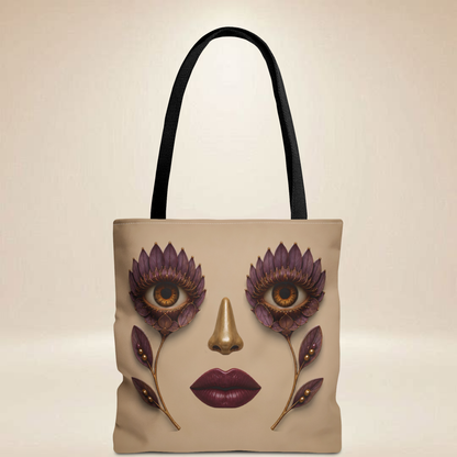 Purple Floral Face Tote Bag | Double-Sided Art Tote