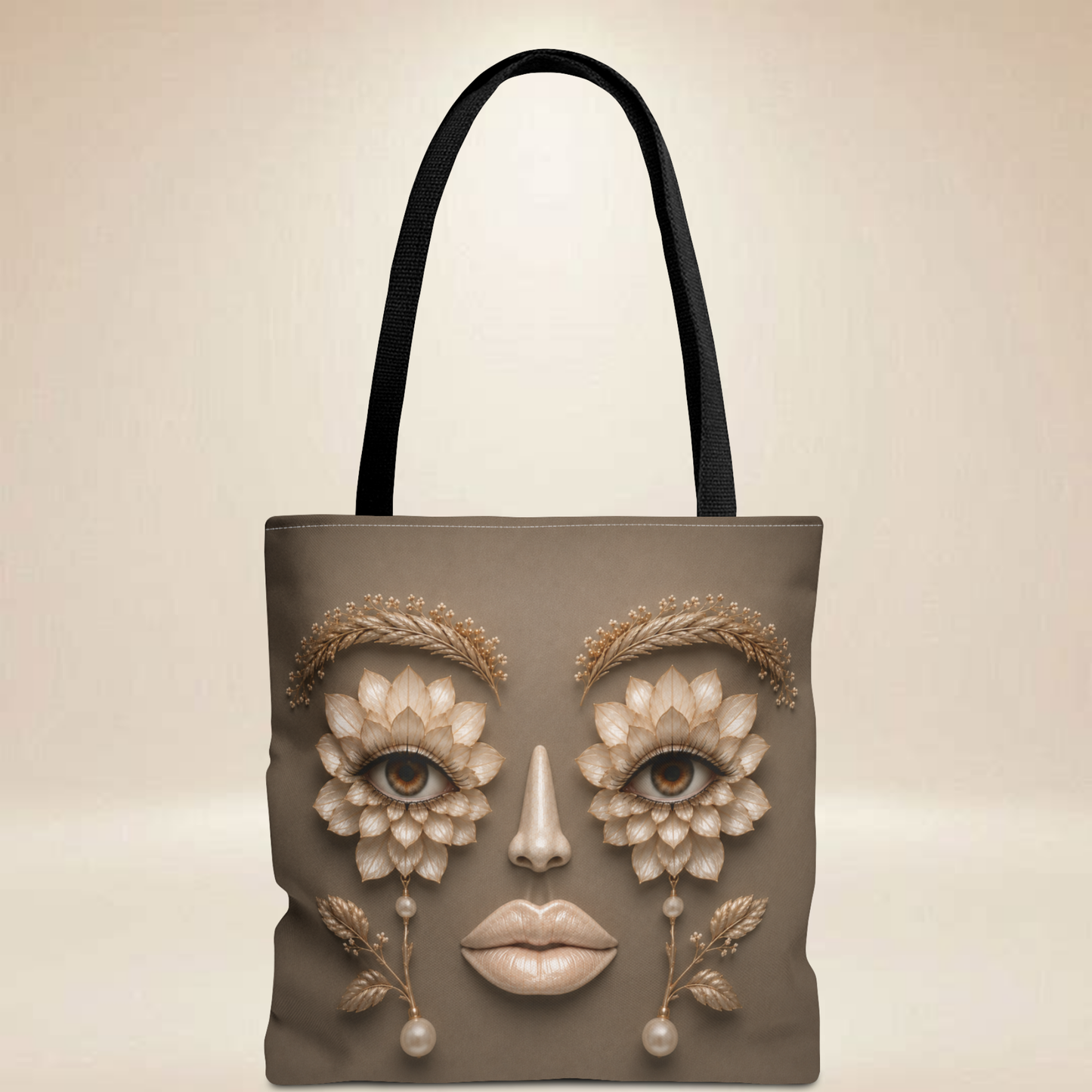 Magnolia Floral Face Tote Bag — Sculpted Floral Eyes & Lip Design