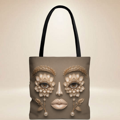 Magnolia Floral Face Tote Bag — Sculpted Floral Eyes & Lip Design