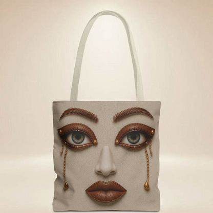 Leather-Inspired Face Tote Bag | Double-Sided Art Tote