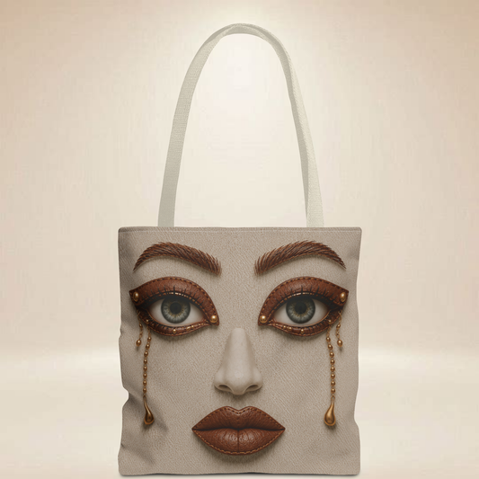 Leather-Inspired Face Tote Bag | Double-Sided Art Tote