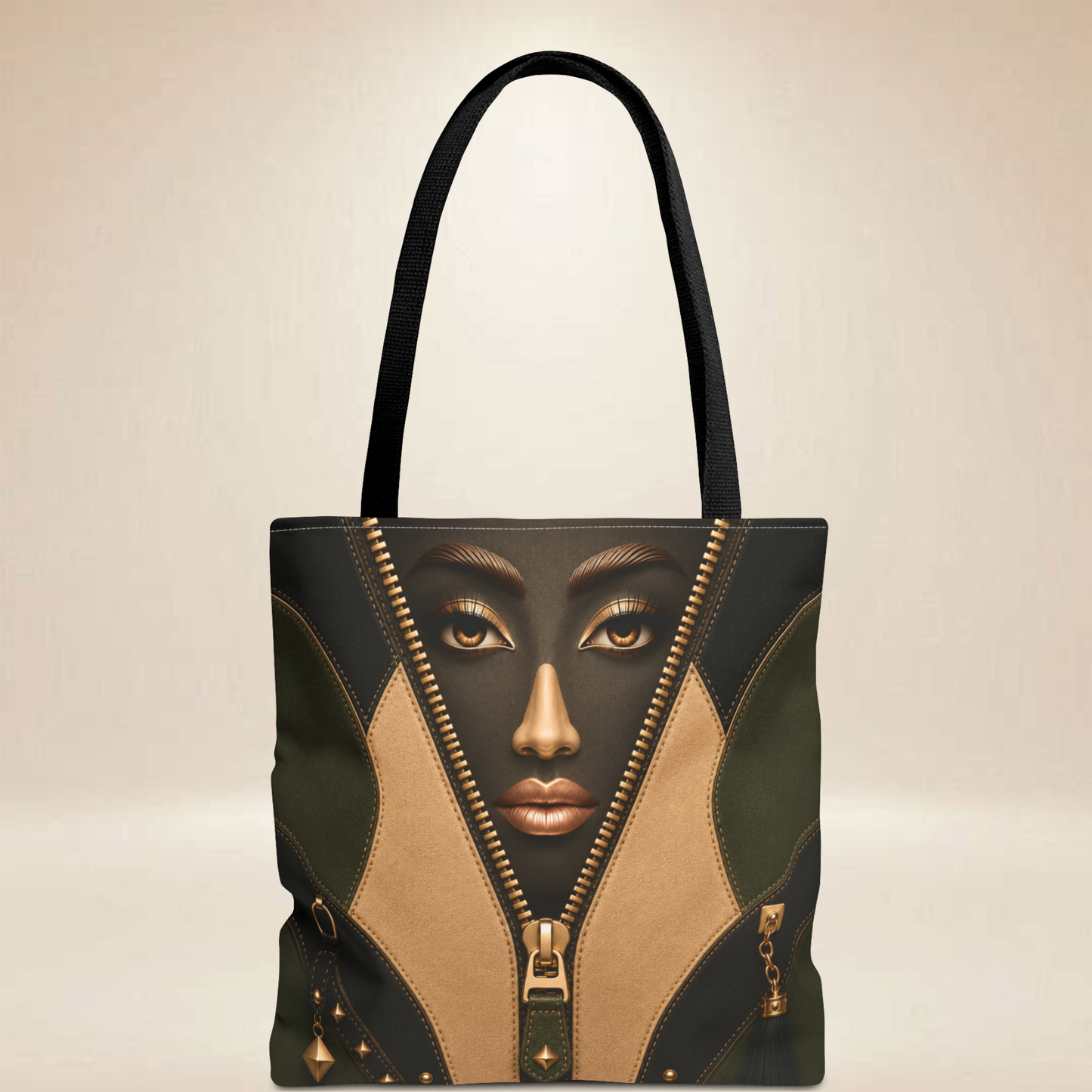 Zipper Reveal Portrait Tote Bag | Double-Sided Art Tote