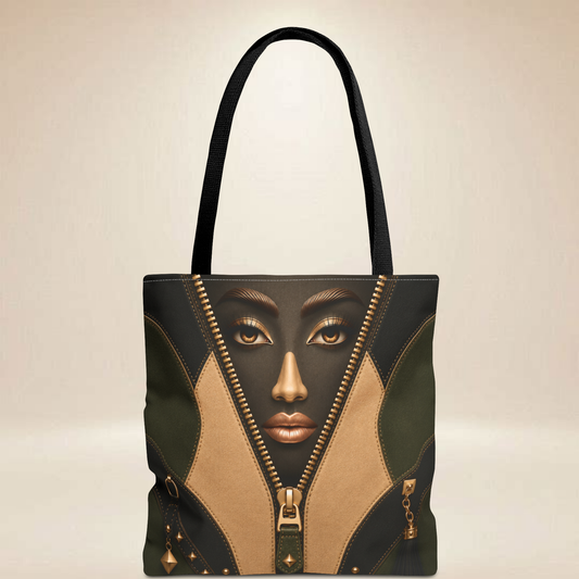 Zipper Reveal Portrait Tote Bag | Double-Sided Art Tote
