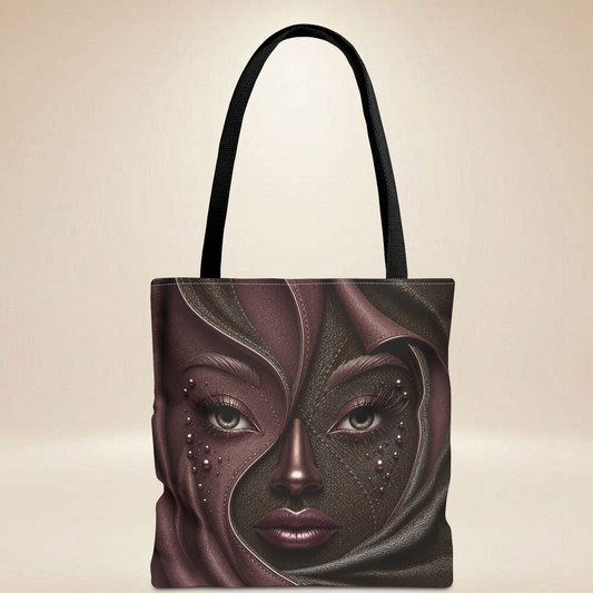 Plum Face Tote Bag — Leather-Inspired Portrait Tote Bag | Double-Sided Art Tote