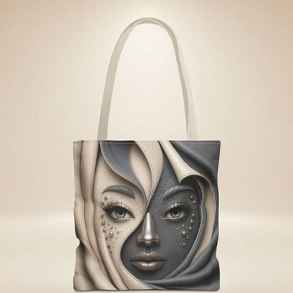 Abstract Face Ivory & Slate Tote Bag | Double-Sided Art Tote