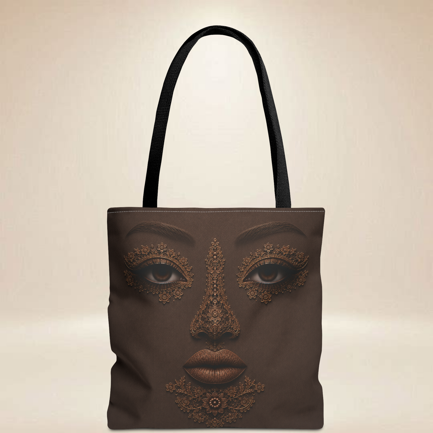 Lace Inspired Face Tote Bag | Double-Sided Art Tote
