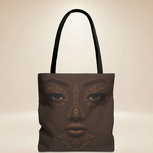 Lace Inspired Face Tote Bag | Double-Sided Art Tote